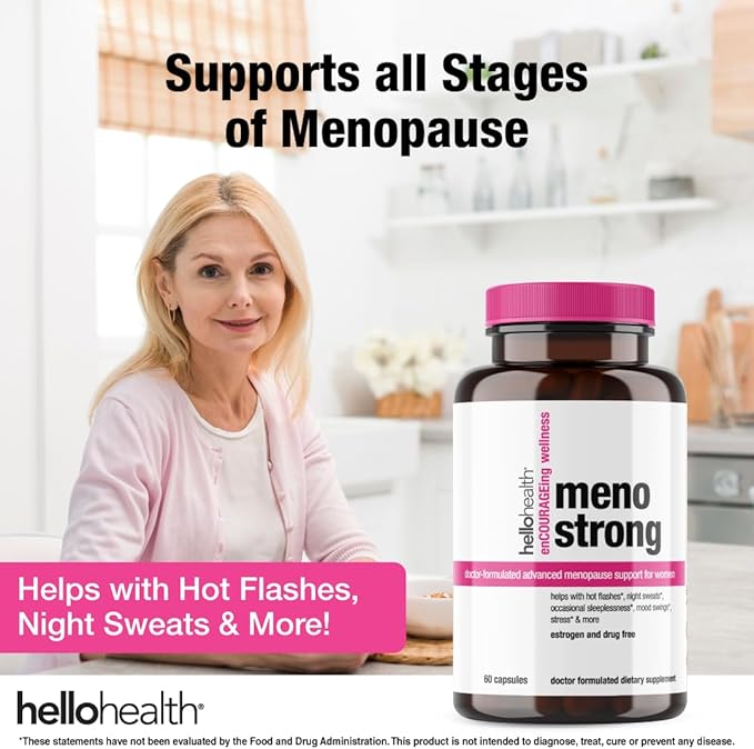Menopause Supplements for Women – Meno Strong Perimenopause Supplement for Night Sweats Relief, Sleeplessness, Mood Swings, Natural Hormone Balance, Stress, Hot Flashes Menopause Relief - 60 Capsules