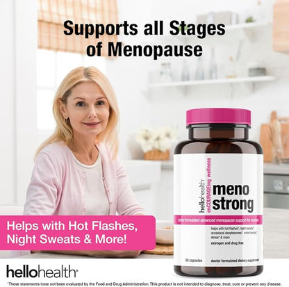 Menopause Supplements for Women – Meno Strong Perimenopause Supplement for Night Sweats Relief, Sleeplessness, Mood Swings, Natural Hormone Balance, Stress, Hot Flashes Menopause Relief - 60 Capsules