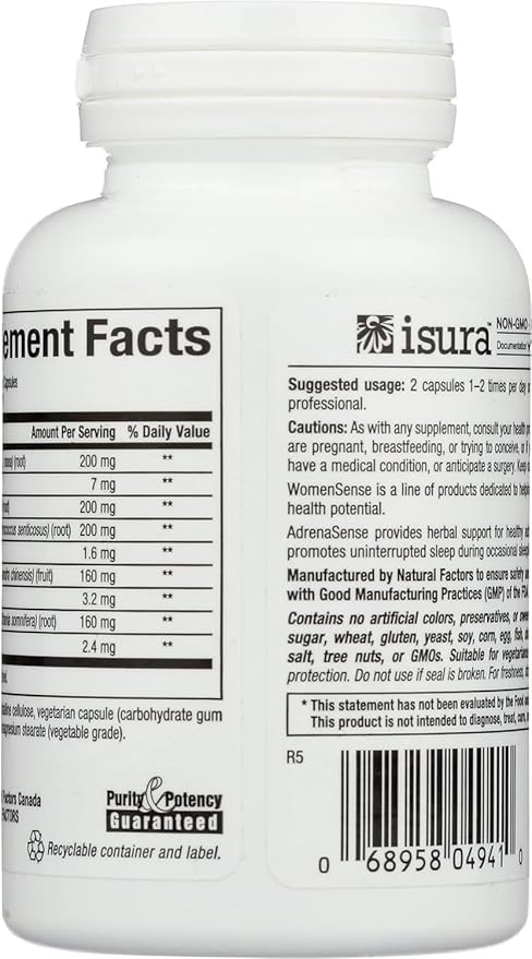 WomenSense AdrenaSense by Natural Factors, AdrenaSense, Herbal Supplement for Adrenal Support and Stress Relief, Vegan, Non-GMO, 60 Capsules