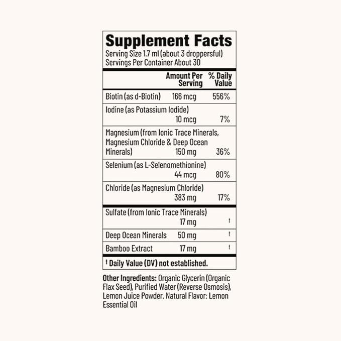 Beauty Drops Vitamin and Mineral Supplement for Radiant Hair, Skin, and Nails – Deep Ocean Minerals, Ionic Trace Minerals, Biotin, Selenium, Bamboo Extract – Lemon Flavor, 30-Day Supply