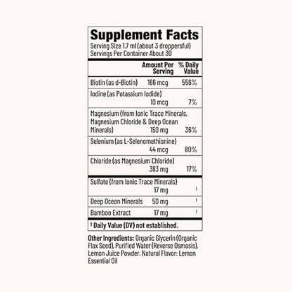 Beauty Drops Vitamin and Mineral Supplement for Radiant Hair, Skin, and Nails – Deep Ocean Minerals, Ionic Trace Minerals, Biotin, Selenium, Bamboo Extract – Lemon Flavor, 30-Day Supply
