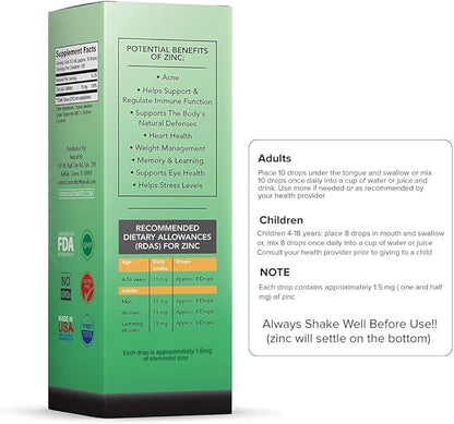 Organic Zinc Supplements for Kids, Adults - Zinc Sulfate - Liquid Zinc Supplement - Pure Ionic Zinc Drops in Coconut Oil for Immune Support, Skin - NO Preservatives & Great Taste - 100 Vegan Servings
