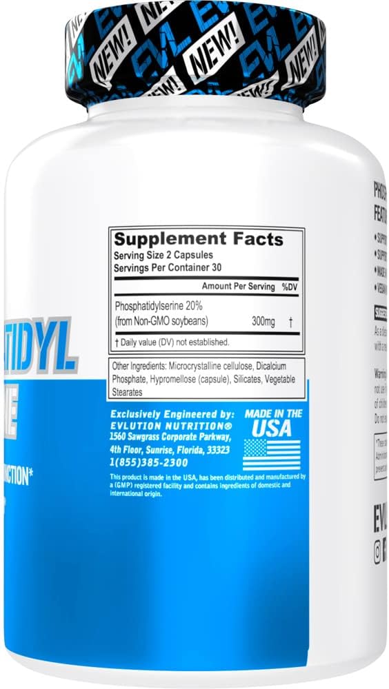 Evlution PhosphatidylSerine Nootropics Brain Support Supplement - Advanced Anti Aging Brain Health Supplement for Adults - Memory and Focus with Phosphatidylserine 300mg - EVL Vegan Non-GMO