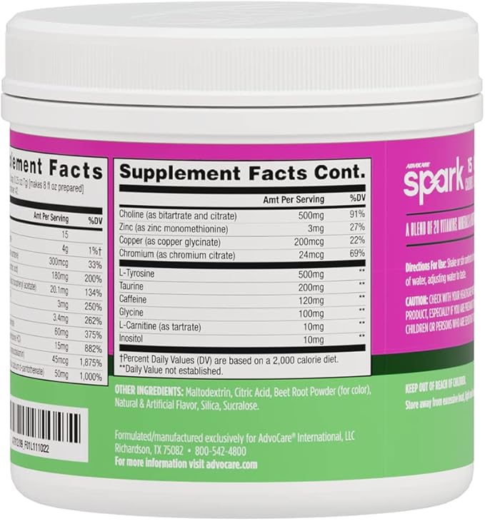 AdvoCare Spark Vitamin & Amino Acid Supplement - Focus & Energy Drink Powder Mix with Vitamin A, B-6, C & E - Also Includes L-Carnitine & L-Tyrosine - Watermelon - 10.5 oz