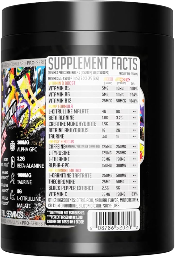 GMU SPORT Jacked Juice Pre Workout | Explosive Energy, Focus & Muscle Pumps | 8g Citrulline Malate, 3g Creatine, Beta Alanine, Alpha-GPC | 250mg Caffeine | 40 Servings Fruit Punch