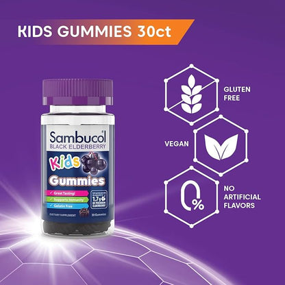 Sambucol Black Elderberry Syrup and Gummies for Kids - Elderberry Syrup Kids, Kids Elderberry Gummies, Black Elderberry Syrup for Kids, Sambucus Kids - 7.8 Fl Oz, 30 Gummies Bundle