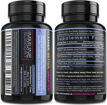 (3 Pack) Smarter Elderberry Capsules + Vitamin C + Ginger & Zinc, Herbal Supplement, Powerful Black Elder Berry Extract Antioxidant Vitamin, 180 Vegan Pills