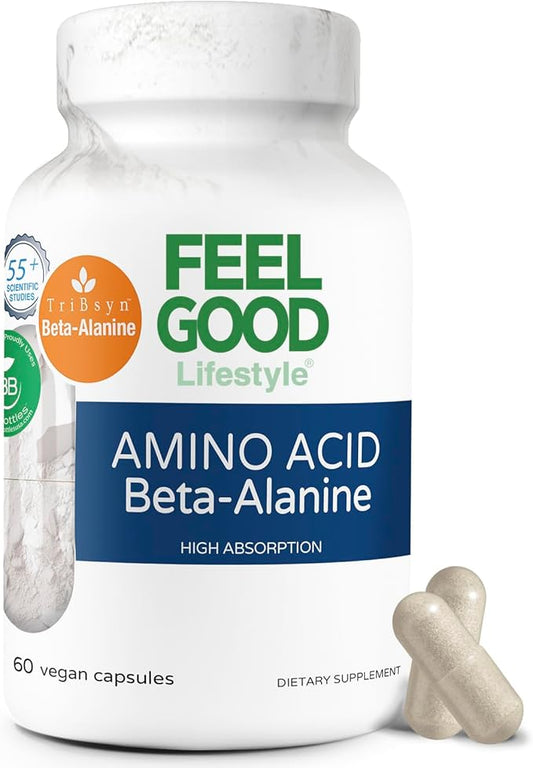 Beta-Alanine Capsules -Amino Acid - 3200mg Equivalent Dose - Prevent Muscle Loss - Brain Health - Joint Health - Heart Health - High Absorption- 30 Servings - Feelgood Lifestyle