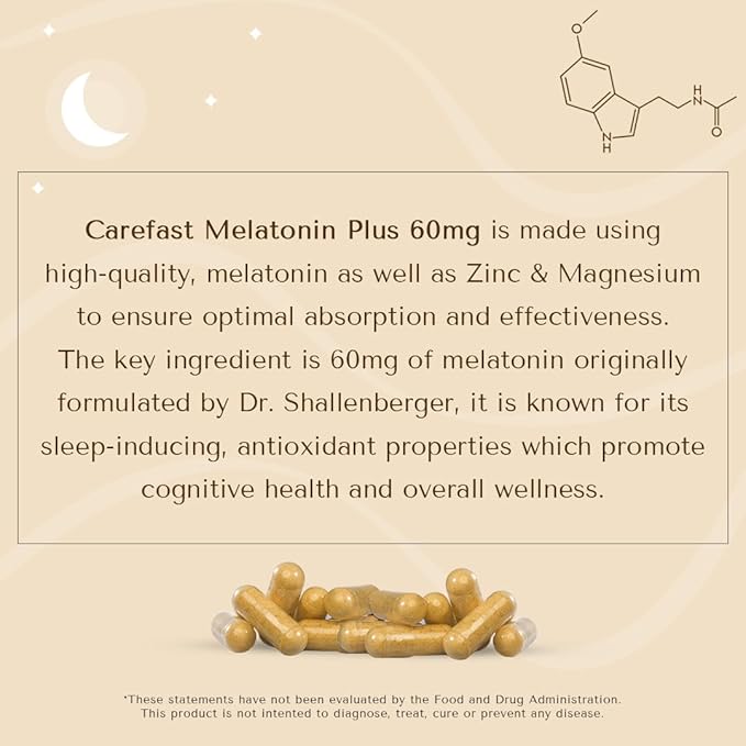 Melatonin Plus - High-Dose 60mg Melatonin with Zinc & Magnesium for Better Absorption - for Holistic Wellness - 180 Veggie Capsules