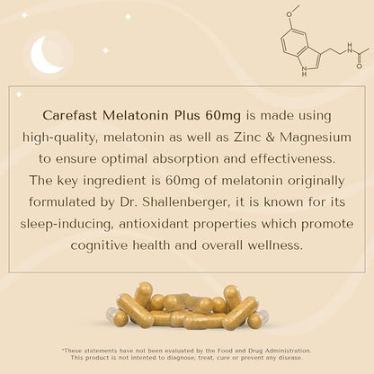 Melatonin Plus - High-Dose 60mg Melatonin with Zinc & Magnesium for Better Absorption - for Holistic Wellness - 180 Veggie Capsules