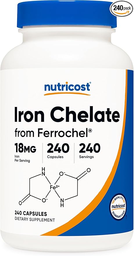 Nutricost Chelated Iron (from Ferrochel) 18mg, 240 Capsules - Gluten Free, Non GMO Iron Chelate Supplement