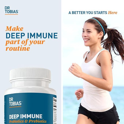 Dr. Tobias Deep Immune Probiotics & Prebiotics, Dual Action Digestion & Immune Support with PreforPro Prebiotics & Delayed Release Spore Forming Probiotics for Women & Men, 120 Capsules, 60 Servings