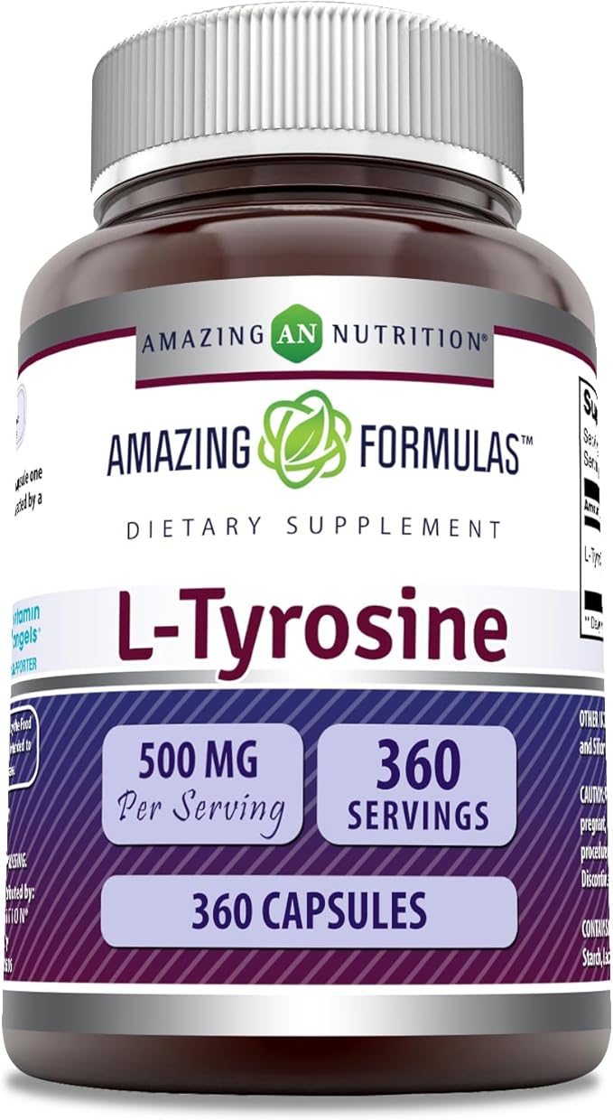 Amazing Formulas L-Tyrosine 500 mg Capsules | Amino Acid Supplement | Non-GMO | Gluten Free | Made in USA (360 Count)