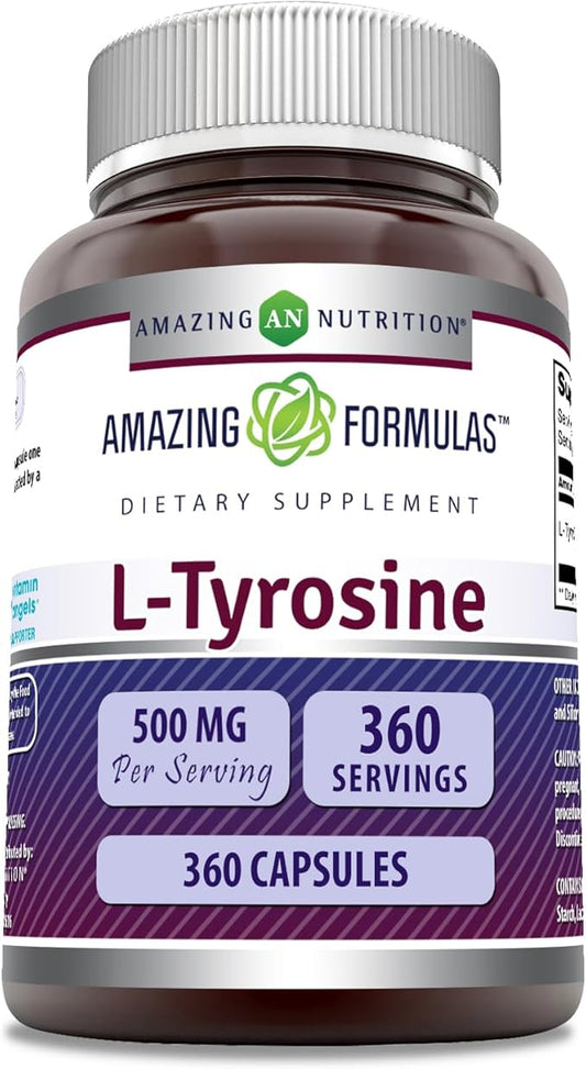 Amazing Formulas L-Tyrosine 500 mg Capsules | Amino Acid Supplement | Non-GMO | Gluten Free | Made in USA (360 Count)