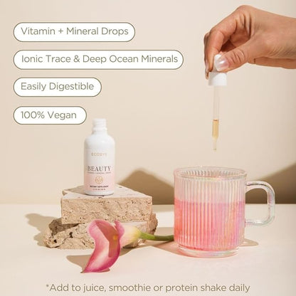 Beauty Drops Vitamin and Mineral Supplement for Radiant Hair, Skin, and Nails – Deep Ocean Minerals, Ionic Trace Minerals, Biotin, Selenium, Bamboo Extract – Lemon Flavor, 30-Day Supply