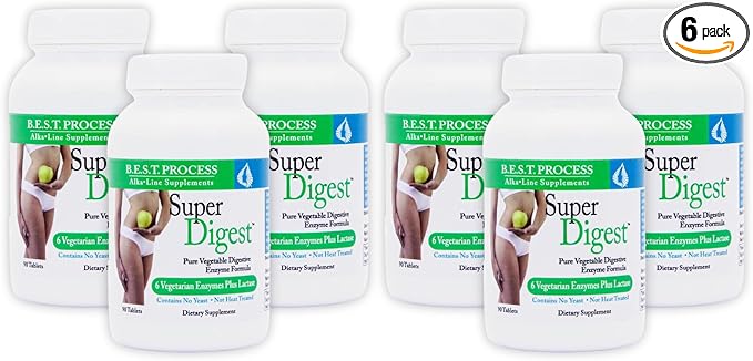 SuperDigest (6 Pack) Best Process Alkaline — Multi-Enzyme Digestive Support — Digestive Enzymes with Alfalfa, Papain & Bromelain (Vegetarian Friendly)
