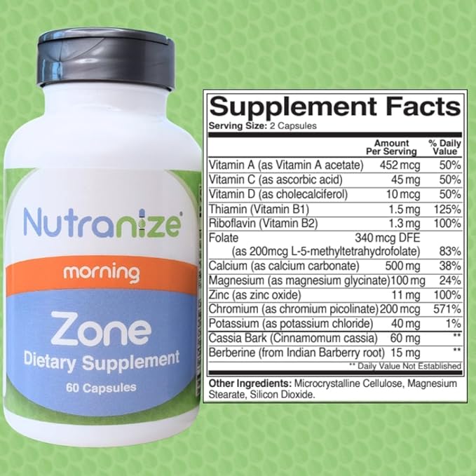 Zone Calcium Supplement, Magnesium Glycinate, Vitamin D3, K2 MK7, Methylfolate, Berberine, Chromium Picolinate, Cinnamon, Melatonin (60 Count of Both Bottles)
