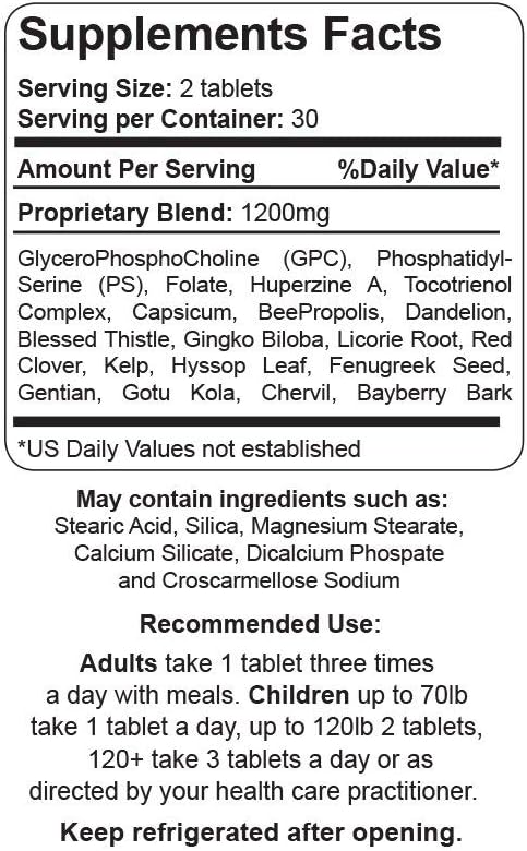Neuro Care Nootropic Brain Health Supplement, Highly Concentrated Memory Booster Enhanced Mental Focus, Cognition, Memory, Concentration and Clarity, 100% Natural Dietary Supplement - 60 Tablets
