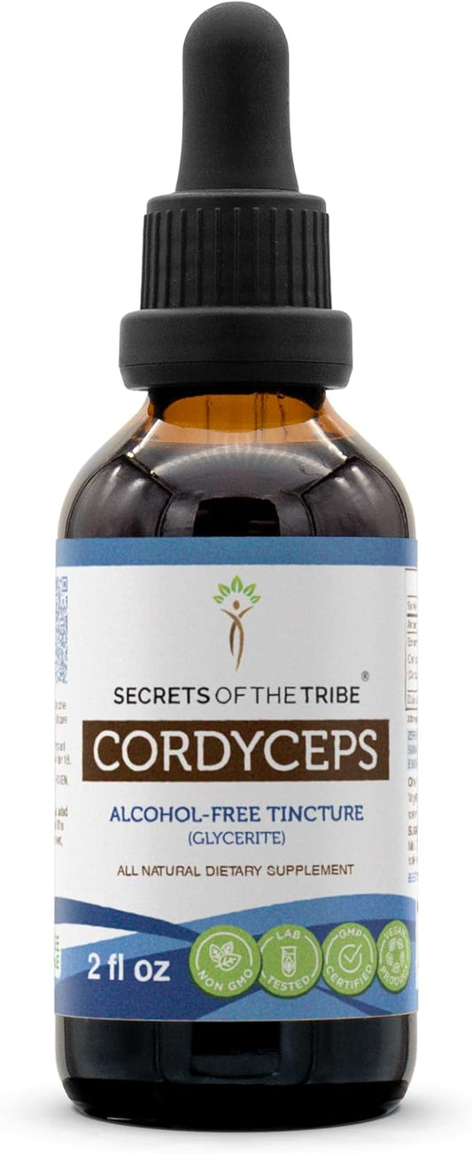 Secrets of the Tribe Cordyceps Alcohol-Free Liquid Extract, Cordyceps (Cordyceps Sinensis) Dried Mushroom Tincture Supplement (2 FL OZ)