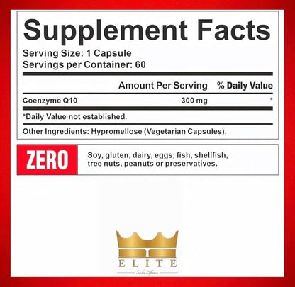 Crown Elite Premium High Absorption CoQ10 Ubiquinone Supplement - Boost Heart Health and Energy Production Naturally, Powerful Antioxidant | Non-GMO, Organic Vegan Capsules | 300mg, 2 Month Supply