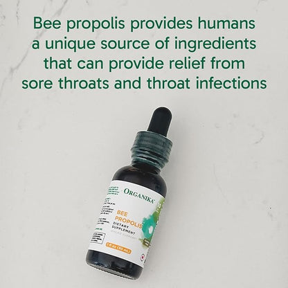 Organika Bee Propolis Tincture 30 ml: Vegan Propolis Extract - Throat and Breathing - Free of Gluten, GMO, & Artificial Flavors - 10 Day Prop Drops Supply