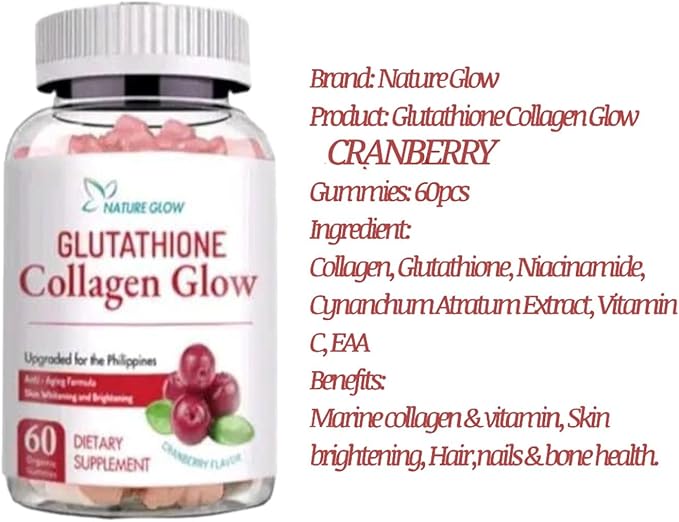 Nature Glow Glutathione Collagen - Strawberry & Cranberry Flavor Bundle, 60 Chewable Gummies Each