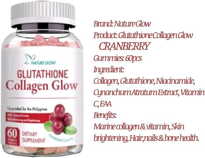 Nature Glow Glutathione Collagen - Strawberry & Cranberry Flavor Bundle, 60 Chewable Gummies Each