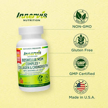 Boswellia MSM Complex + Collagen & Chondroitin | 80% Boswellic Acid | Joint Support Supplement for Mobility & Flexibility | Turmeric, Ginger, Bromelain, BioPerine® | 150 Capsules