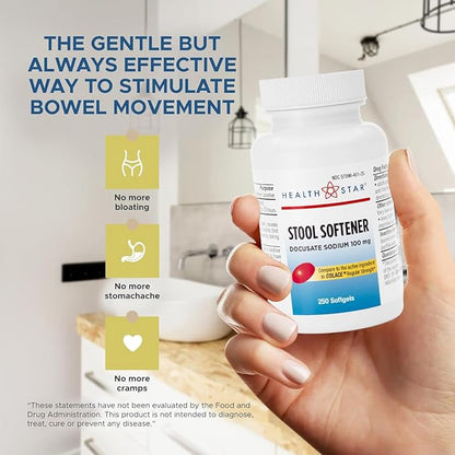 GeriCare Docusate Sodium Stool Softener - 100mg Gentle Stimulant Laxative Softgels for Men & Women- Constipation Relief - Adults Daily Bowel Movement Laxative, 250 Count