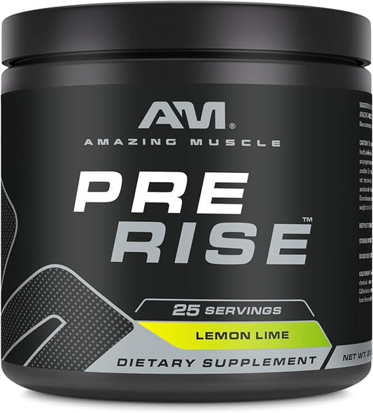 Pre Rise | Pre-Workout Powder Supplement with Caffeine & Beta-Alanine for Men & Women | 25 Servings (25 Servings, Lemon Lime)
