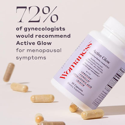 Womaness Active Glow Hair Skin & Nails Vitamins – Supplement for Women w/Biotin, Curcumin derived from Turmeric, Hyaluronic Acid – Vitamins for Hair Growth, Joint Health & Skin Hydration –30 Capsules
