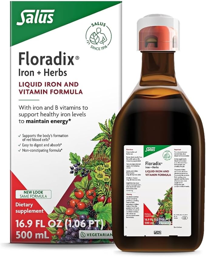 Floradix by Salus Iron & Herbs - Liquid Herbal Supplement for Energy Support* - Iron Supplement with Vitamin C & B Complex Vitamins - for Men & Women - 16.9 Fl Oz