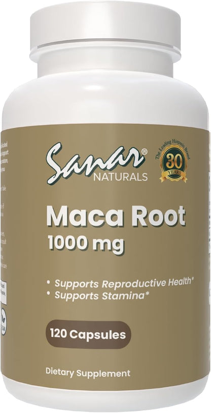 Sanar Naturals Maca Root Supplement 1000mg - Supports Stamina Performance, Energy, and Mood - Maca Root Capsules for Women and Men, Non-GMO, Gluten-Free, 120 Capsules