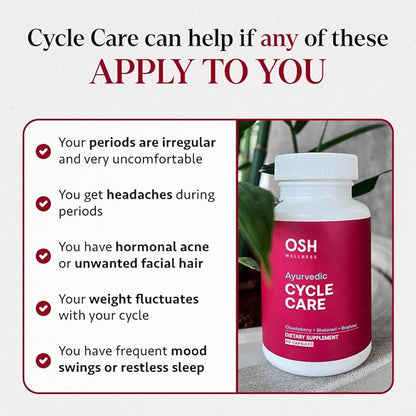 Holistic PMS & Symptom Relief for Women | Ayurvedic Menstrual Cycle Regulator | Made in USA | Eases Hormonal Cramps, Bloating & Acne | Vitex, Bacopa, Shatavari, Borage Oil & Brahmi– OSH Wellness