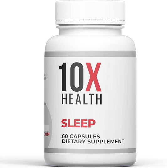10X Health Sleep Supplement for Adults - 3mg Melatonin, L-Theanine & Magnesium Supplement for Deep Rest, Relaxation & Longer Sleep - Non-Habit Forming, 3-in-1 Natural Sleep Support - 60 Capsules