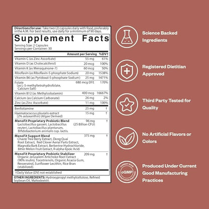 MENOLABS MenoFit, Menopause Supplements for Women - 60 Capsules - Advanced Women’s Probiotic with Vitamins and Red Clover for Gut Health, Hot Flashes and Hormone Balance for Women