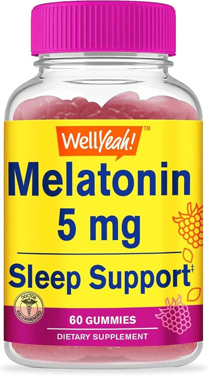 Melatonin Gummies 5 mg - Natural Sourced Flavors - Drug-Free Gummy Supplement - Gluten Free and Gelatin Free, Vegetarian - 60 Gummies