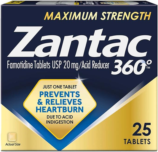 Zantac 360 Maximum Strength Tablets, 25 Count, Heartburn Prevention and Relief, 20 mg Tablets