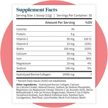 Pattern Wellness Collagen Peptides Powder (Type I & III) - Hair, Nails, Skin and Joint Health - Grass Fed & Pasture Raised - Hydrolyzed Collagen, Non-GMO, Dairy Free, & Keto - Strawberry (13 Oz)