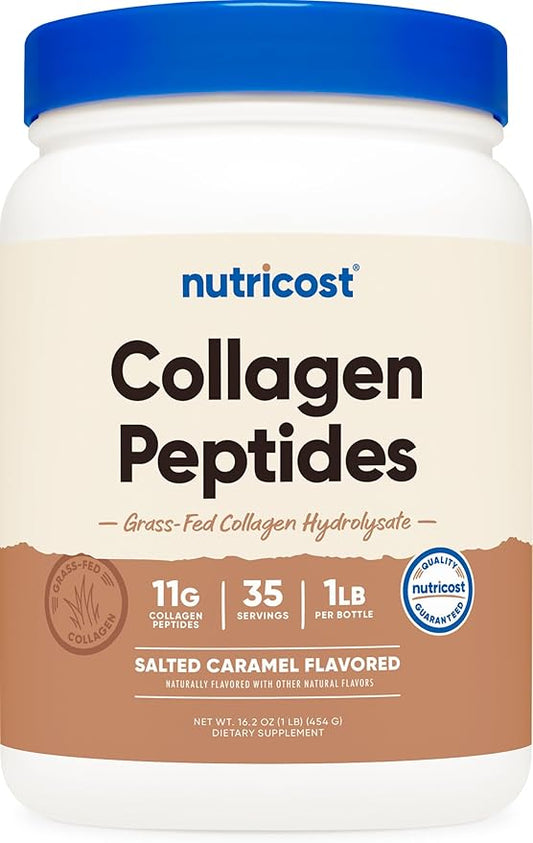Nutricost Collagen Peptides Powder 1LB (454 G) (Salted Caramel) - Grass Fed Bovine Collagen Hydrolysate