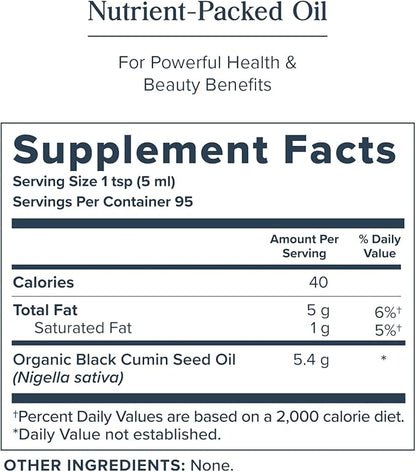 HERITAGE STORE Black Seed Oil, Organic, Cold Pressed, Nigella Sativa Supplement with Thymoquinone, Omega 3 6 9, Antioxidant, Immune and Joint Support, Vegan, 16oz