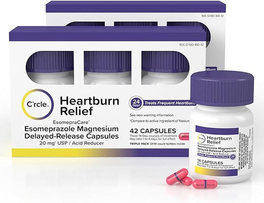 C'rcle Esomeprazole Magnesium 20mg (84 Ct, Six 14 Day Courses) - Antacid Pills Delayed-Release Capsules, Acid Reducer Pills for Frequent Heartburn Relief - Antacids for Acid Reflux Medicine