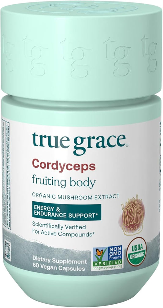True Grace Mushroom Cordyceps Energy & Endurance Support - 60 Count Capsules - Organic
