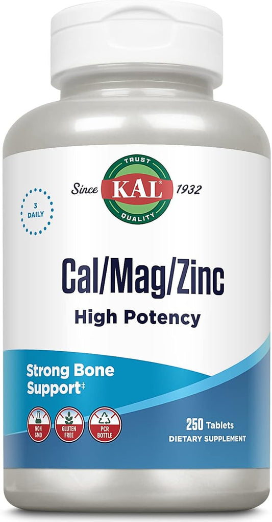 KAL Cal/Mag/Zinc | 1000mg Calcium, 400mg Magnesium & 15mg Zinc | Bone, Muscle, Heart & Immune Support | 250ct, 83 Serv.