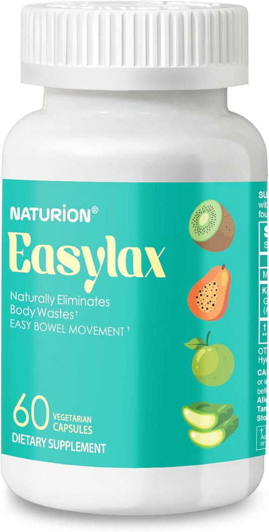 Easylax - Supports Healthy Bowel Movements, Digestive Health & Natural Elimination - Gentle and Safe with Magnesium & Kiwi Proprietary Blend - 60 Vegan Capsules, 60 Day Supply