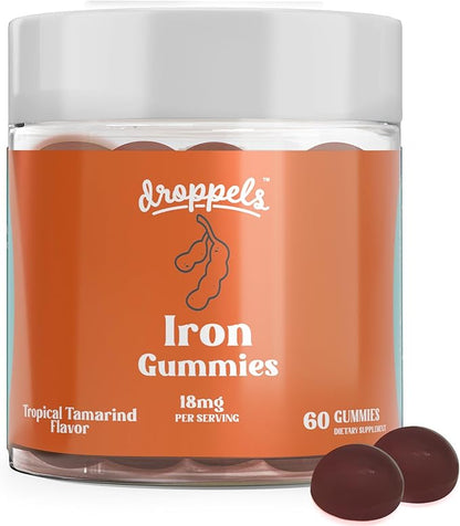 Droppels Iron Gummies, 18mg – Plant-Based, Vegan Iron Supplement for Women and Men | Pectin-Based Iron Vitamin | 60 Count, Tropical Tamarind Flavor (1-Month Supply)