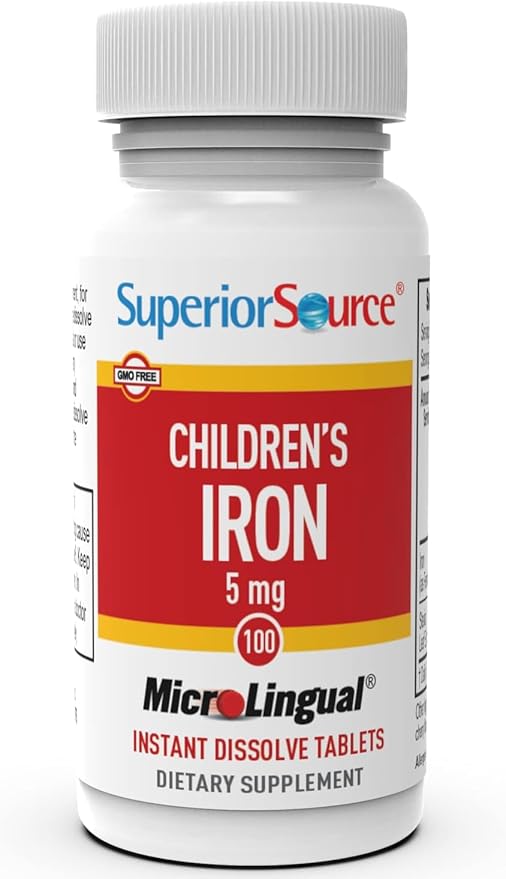 Superior Source Children?s Iron 5 mg - Ferrous Fumarate Supplement for Kids - Iron Supplement for Cell Health & Development Support - Supplement Tablets for Toddlers - 100 Instant Dissolve Tablets