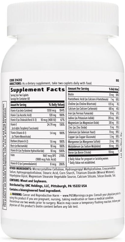 GNC Women's Prenatal Multivitamin Formula with Iron | Supports Pregnancy and Healthy Baby Development | Essential Nutrients Folic Acid, Zinc, Calcium Plus B Vitamins | 120 Caplets