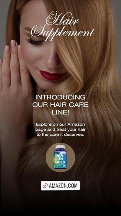 Hair, Skin, and Nails Vitamins – Complete Formula with Biotin 5000mcg, Collagen, Zinc, Keratin, and Hyaluronic Acid for Hair Growth, Strong Nails, and Glowing Skin – 180 Tablets