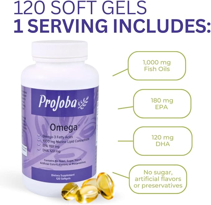 Youngevity Projoba Omega™ - 1000 mg Omega-3 - High-Potency - 180 EPA & 120 DHA to Promote Brain and Heart Health -120 Softgels (Pack of 1)